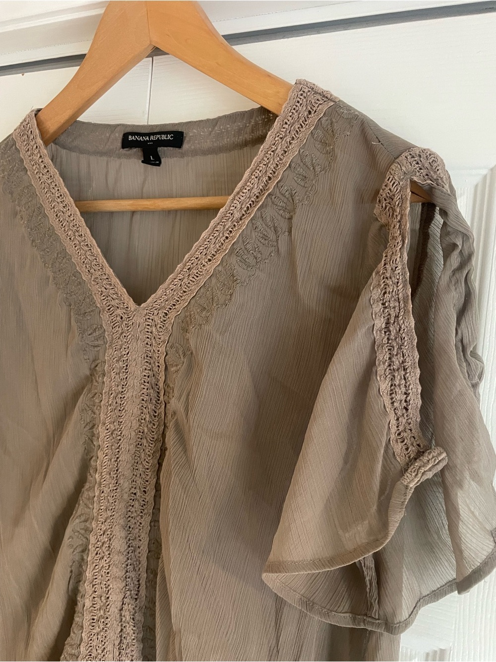 Banana Republic Olive/Taupe Crochet-Trim V-Neck Tunic